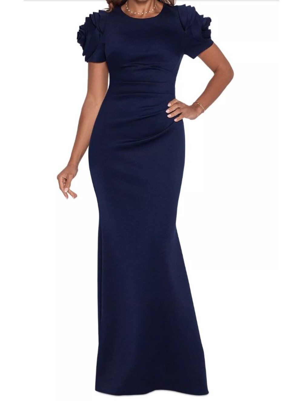 New Xscape Women's Size 14 Formal Gown Ruched Fit & Flare Gown Navy